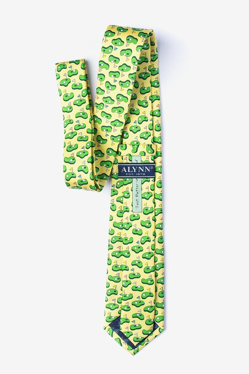 Alynn Just Putter-ing Around Yellow 100% Silk Extra Long Tie