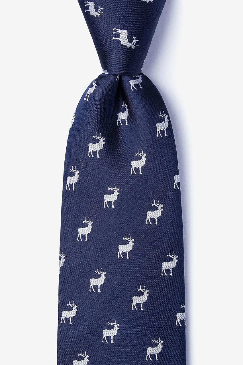 alynn Majestic Elk Navy Blue 100% silk Extra Long Tie