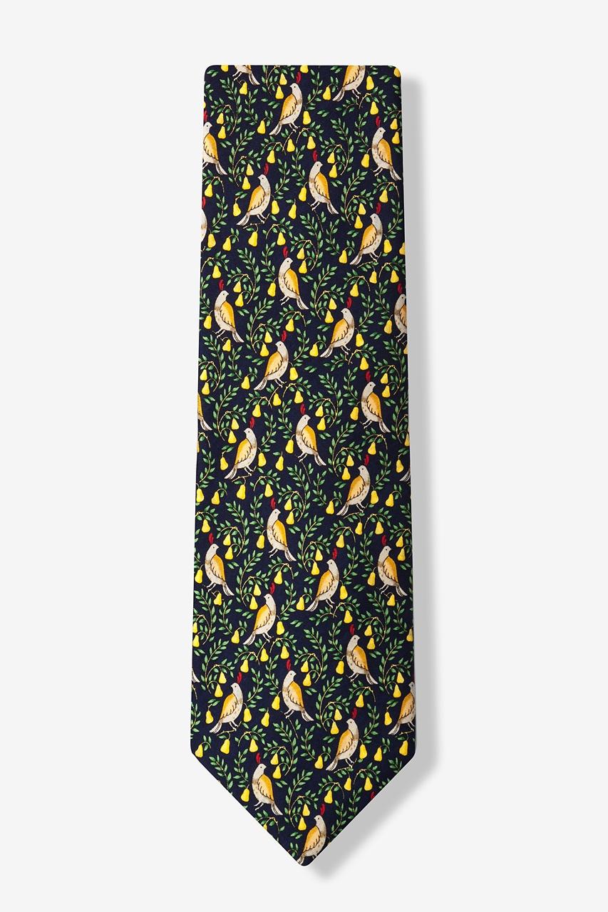 Alynn Partridge In A Pear Tree Navy Blue 100% Silk Tie