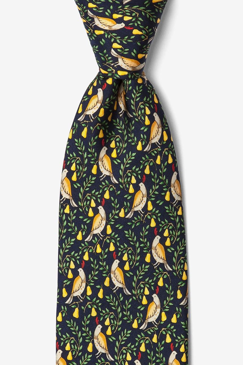 alynn Partridge In A Pear Tree Navy Blue 100% silk Tie