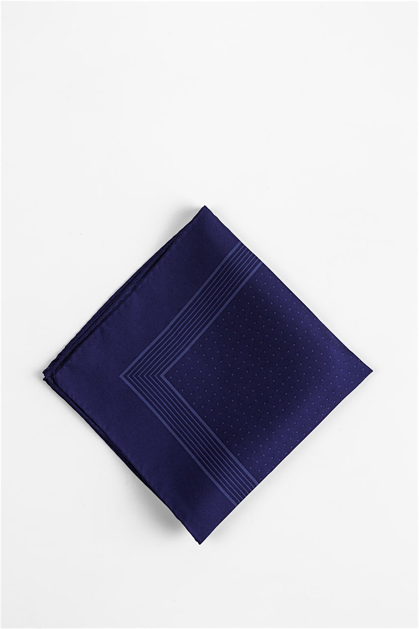 Alynn Polkadot And Stripe Pocket Square Navy Blue Pocket Square