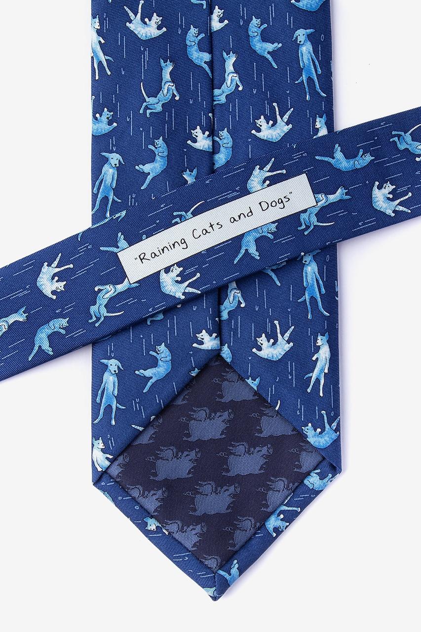 Alynn Raining Cats And Dogs Navy Blue 100% Silk Extra Long Tie
