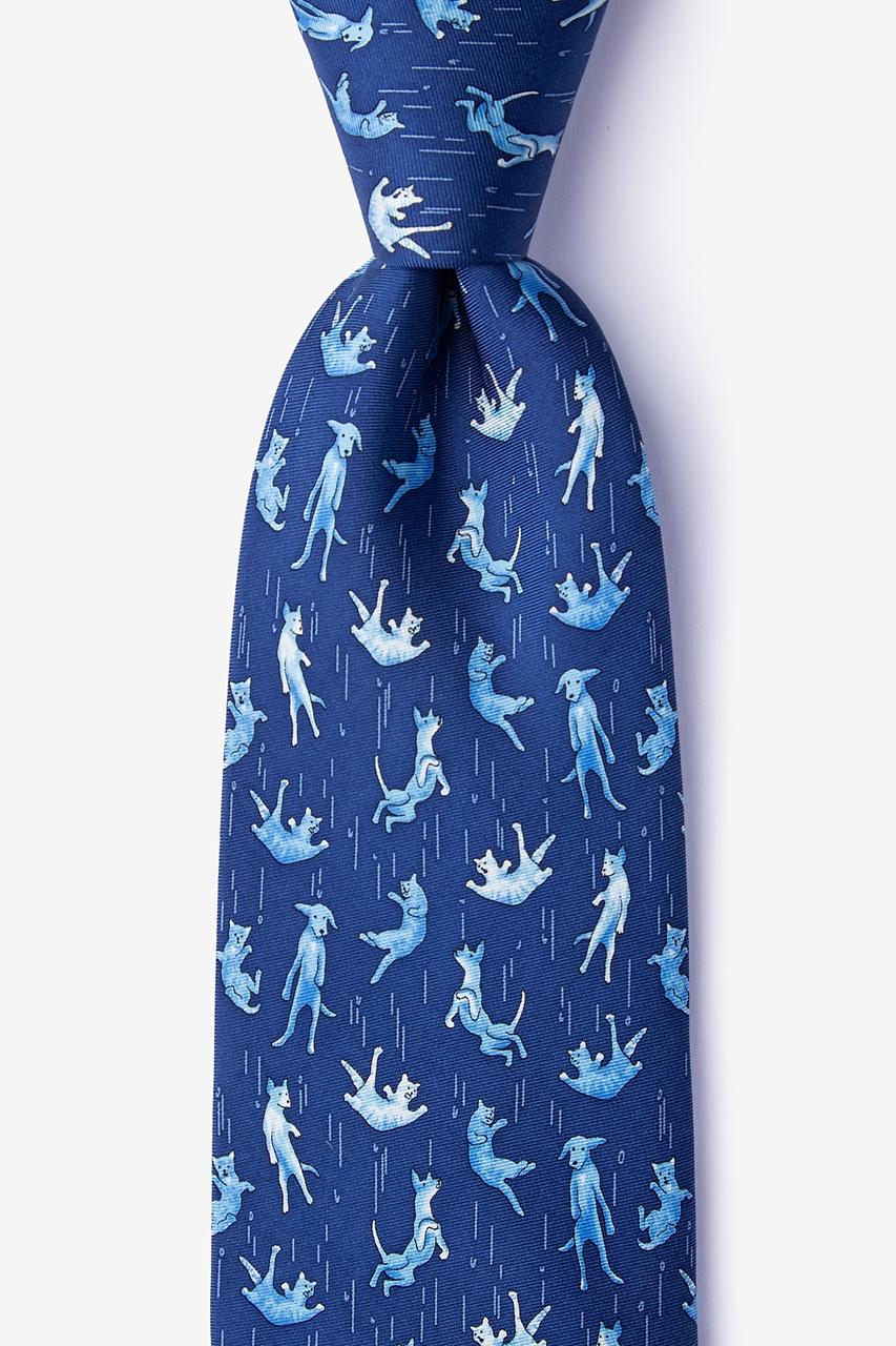 alynn Raining Cats and Dogs Navy Blue 100% silk Extra Long Tie