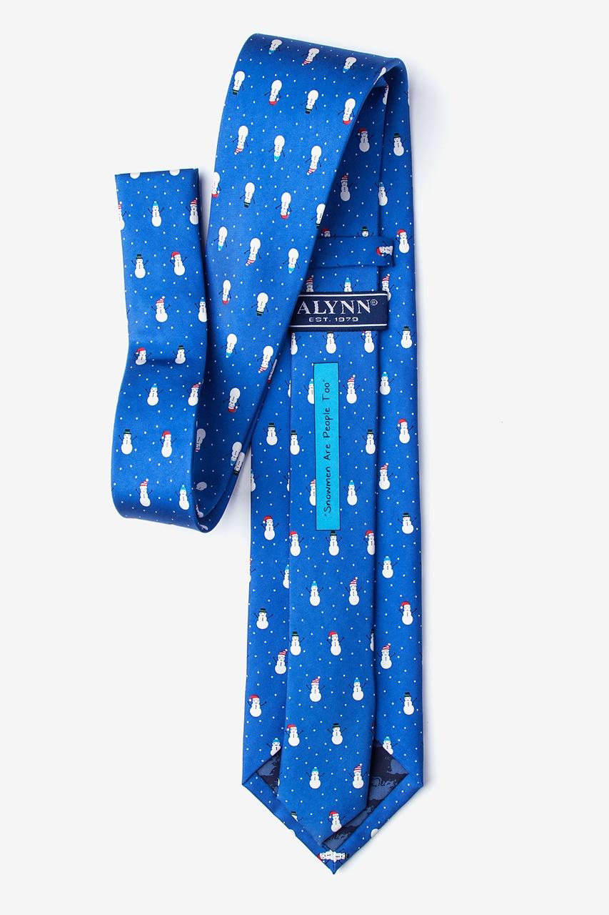 Alynn Snowmen In The Snow Blue 100% Silk Extra Long Tie