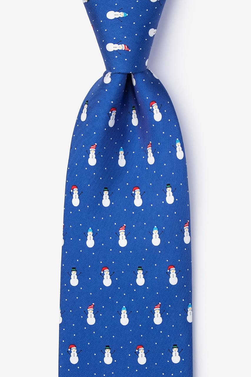 alynn Snowmen in the Snow blue 100% silk Extra Long Tie