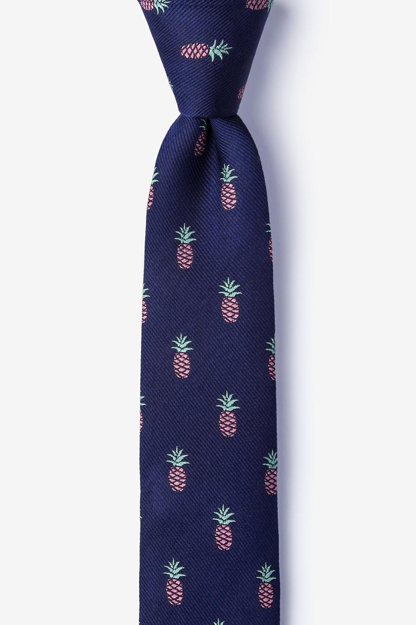 Alynn Tropic Like It's Hot Navy Blue 100% Silk Skinny Tie