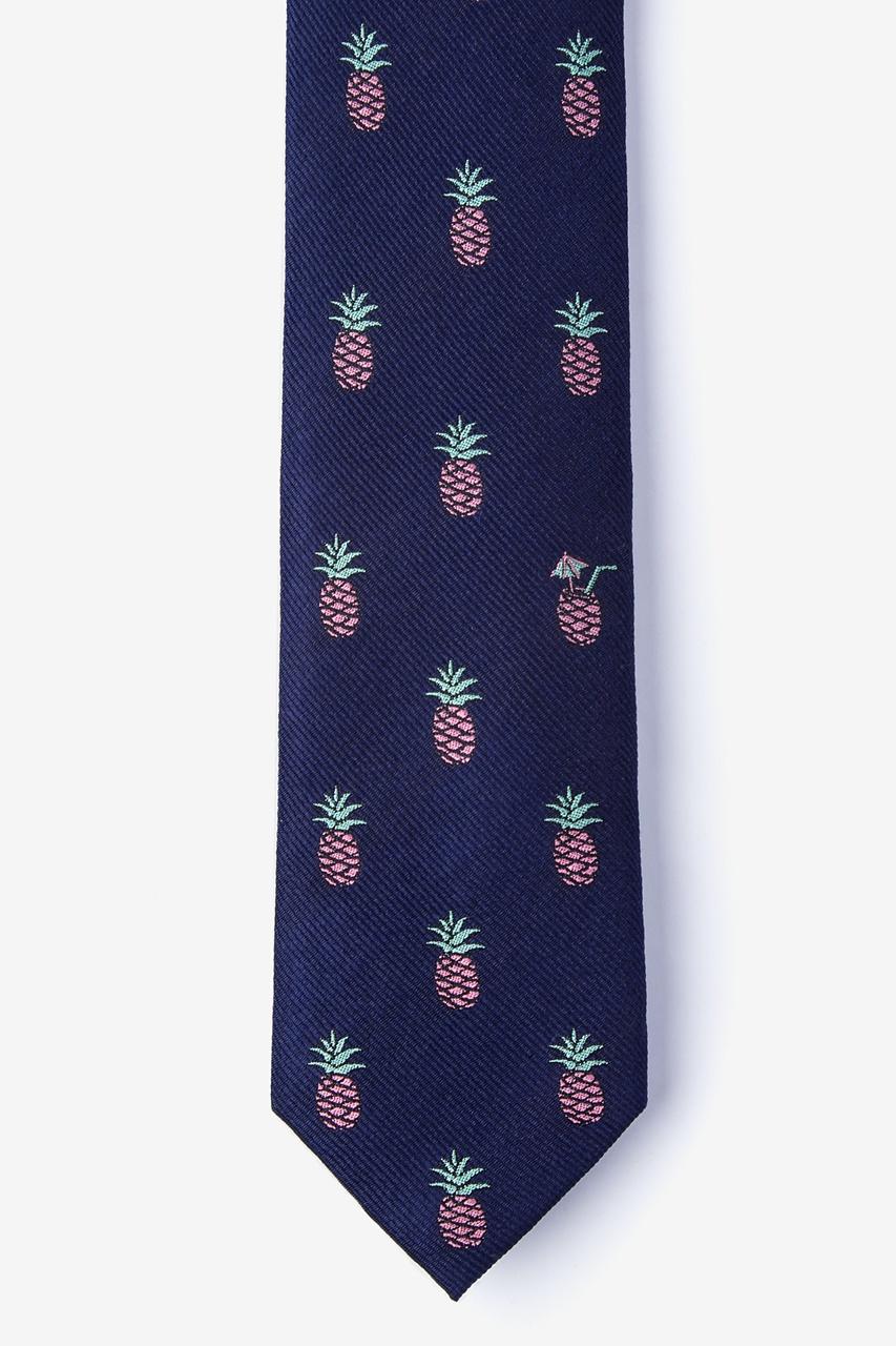 alynn Tropic Like It's Hot Navy Blue 100% silk Skinny Tie