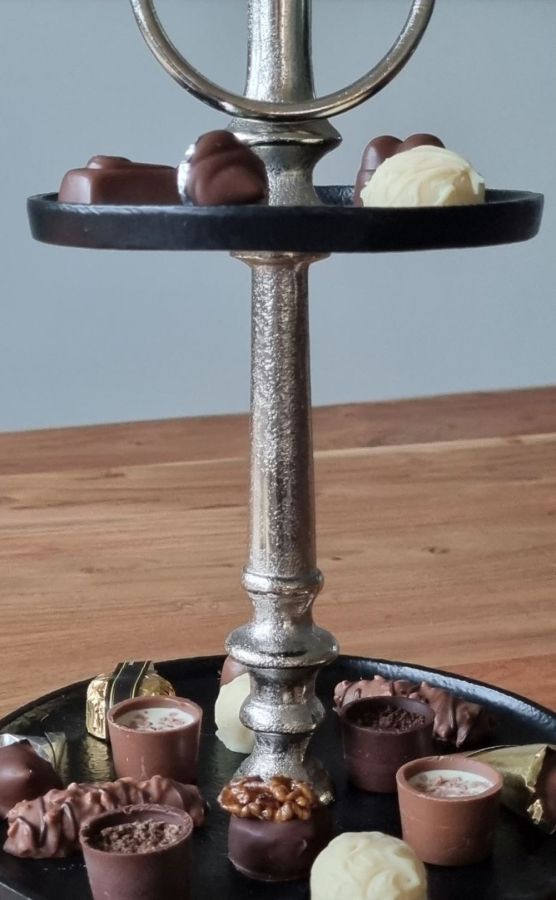 Ambiente Haus Aluminium/Black 2 Tier Plate (H) 32cm