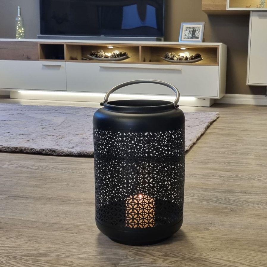 ambiente Haus Black Lantern Silver Handle (H) 42cm