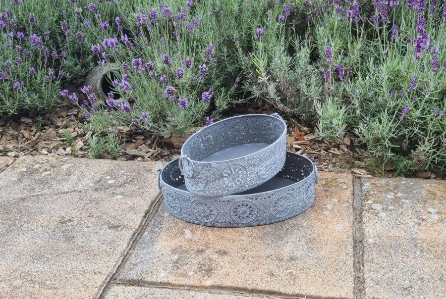Ambiente Haus Grey Metal Tray - Set Of 2