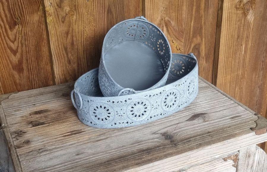 Ambiente Haus Grey Metal Tray - Set Of 2