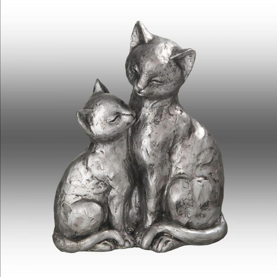 Ambiente Haus Large Cat Pair - Antq. Silver 22cm