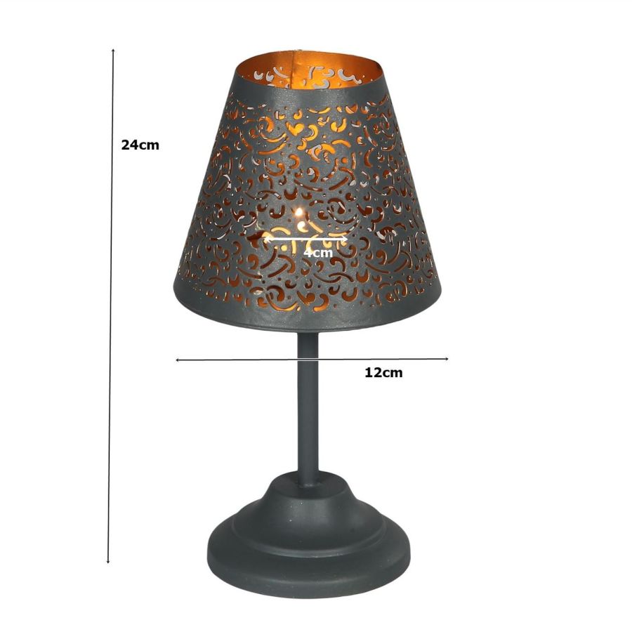 Ambiente Haus Metal T-Light Lamp In Grey (H) 24cm