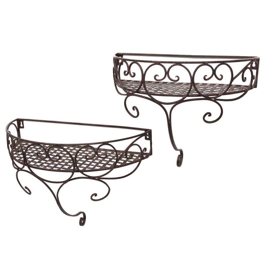ambiente haus Wrought Iron Wall Shelf Set - Antq Brown