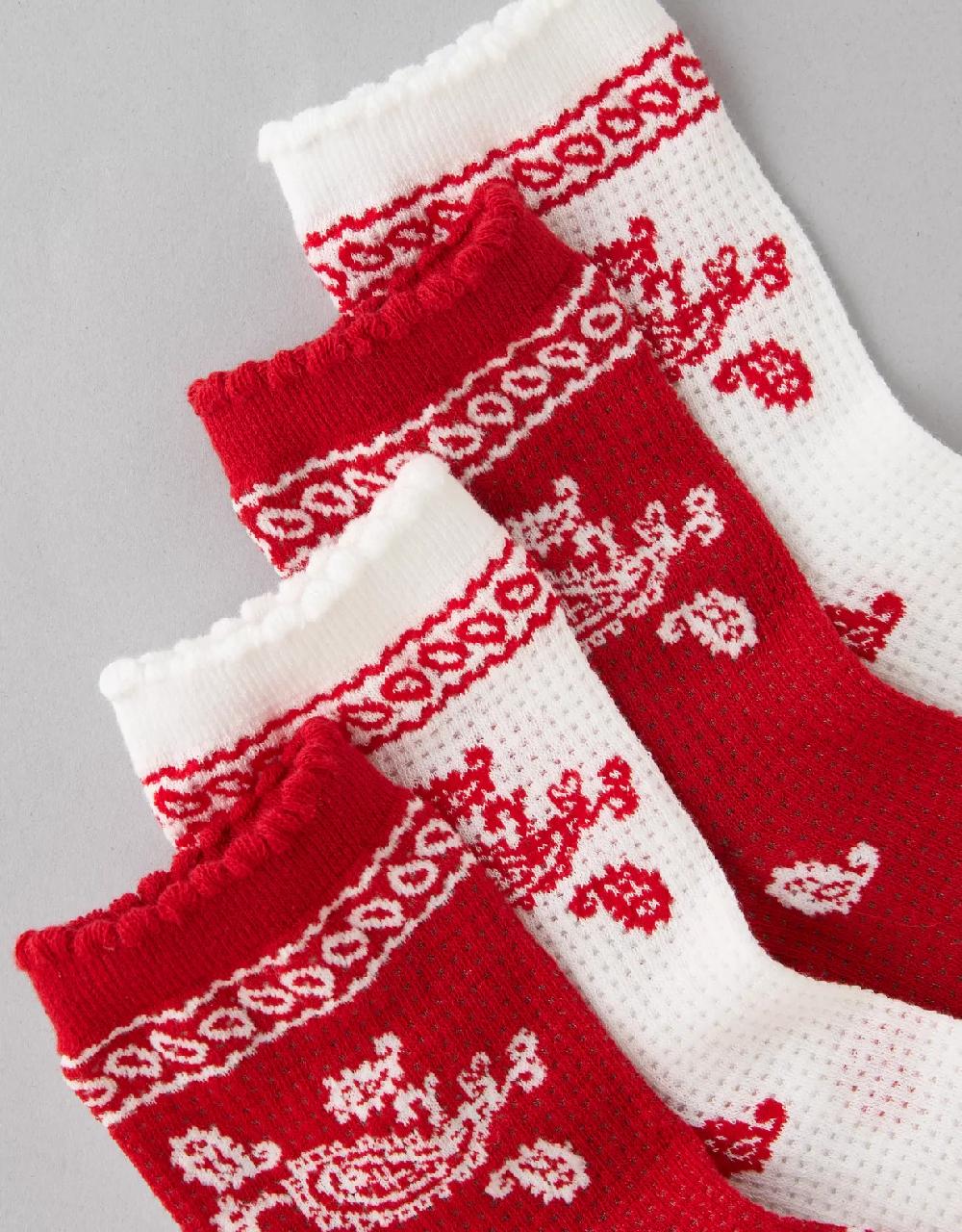 American Eagle AE Bandana Ruffle Cropped Crew Socks 2-Pack