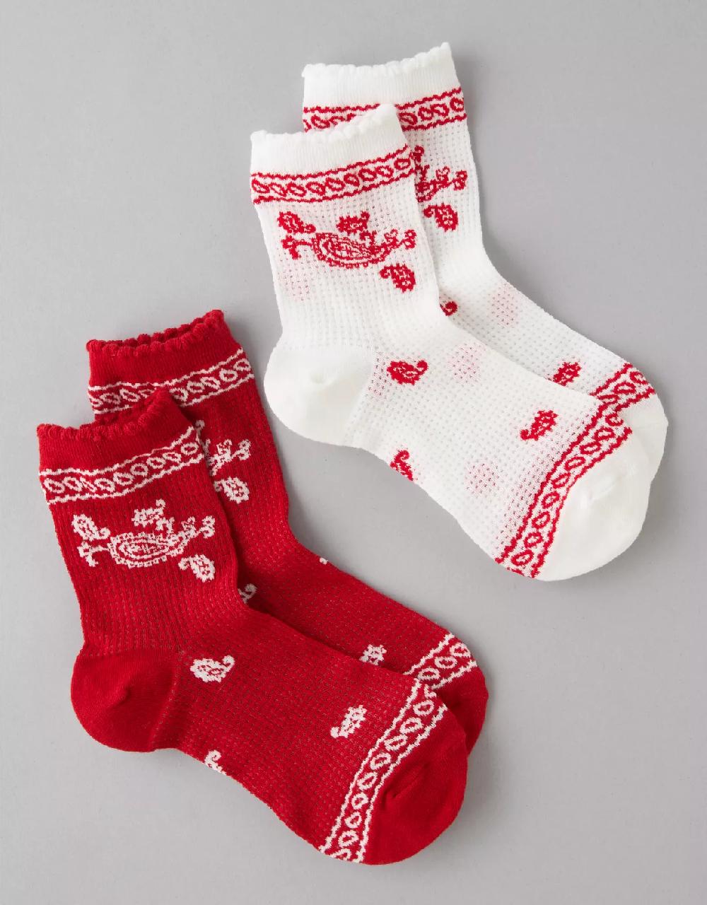 american eagle AE Bandana Ruffle Cropped Crew Socks 2-Pack