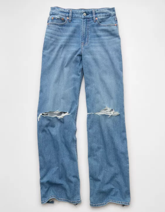 American Eagle AE Dreamy Drape Stretch Curvy Ripped Super High-Waisted Baggy Wide-Leg Jean