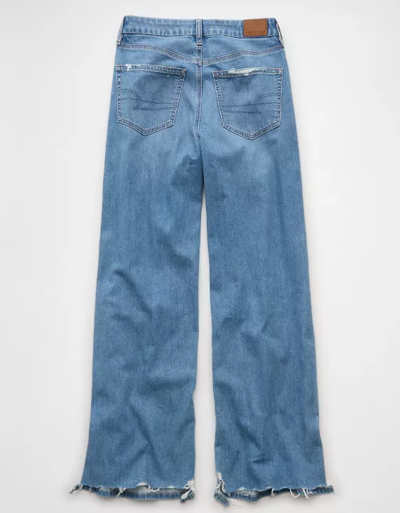American Eagle AE Dreamy Drape Stretch Curvy Ripped Super High-Waisted Baggy Wide-Leg Jean