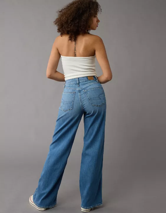 American Eagle AE Dreamy Drape Stretch Curvy Super High-Waisted Baggy Wide-Leg Jean