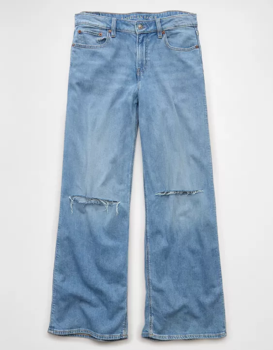 American Eagle AE Dreamy Drape Stretch Ripped Low-Rise Baggy Wide-Leg Jean