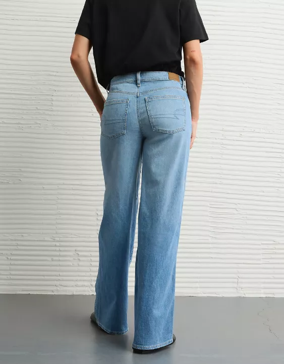 American Eagle AE Dreamy Drape Stretch Ripped Low-Rise Baggy Wide-Leg Jean