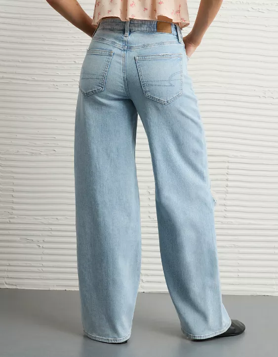 American Eagle AE Dreamy Drapey Stretch Ripped Super High-Waisted Baggy Wide-Leg Jean