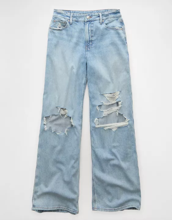 American Eagle AE Dreamy Drapey Stretch Ripped Super High-Waisted Baggy Wide-Leg Jean