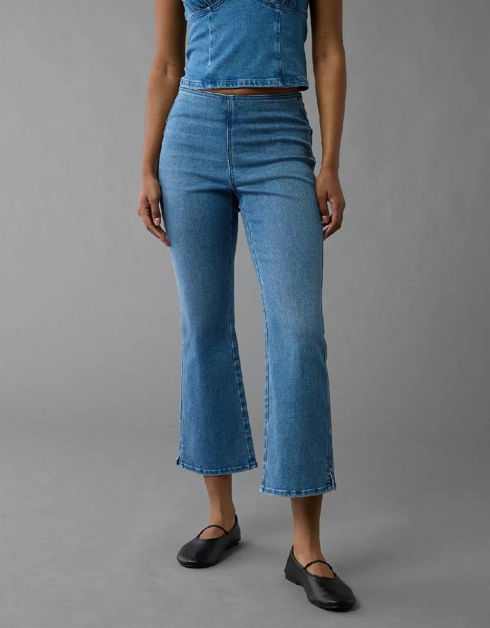 american eagle AE Luxe Pull-On High-Waisted Kick Bootcut Crop Jean