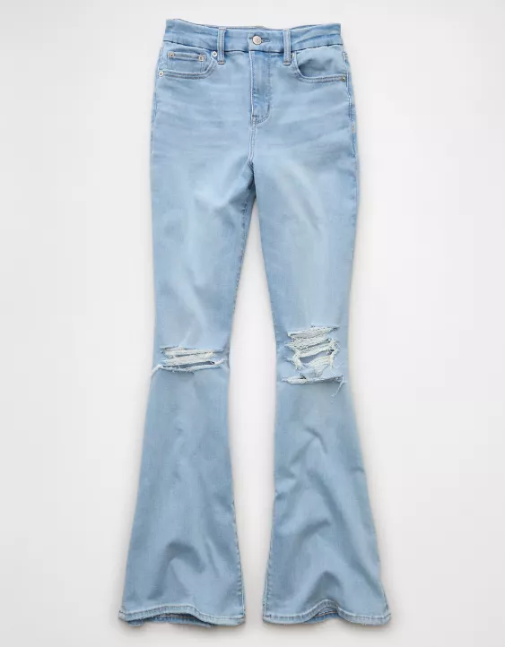 American Eagle AE Next Level Curvy Ripped Super High-Waisted Flare Jean