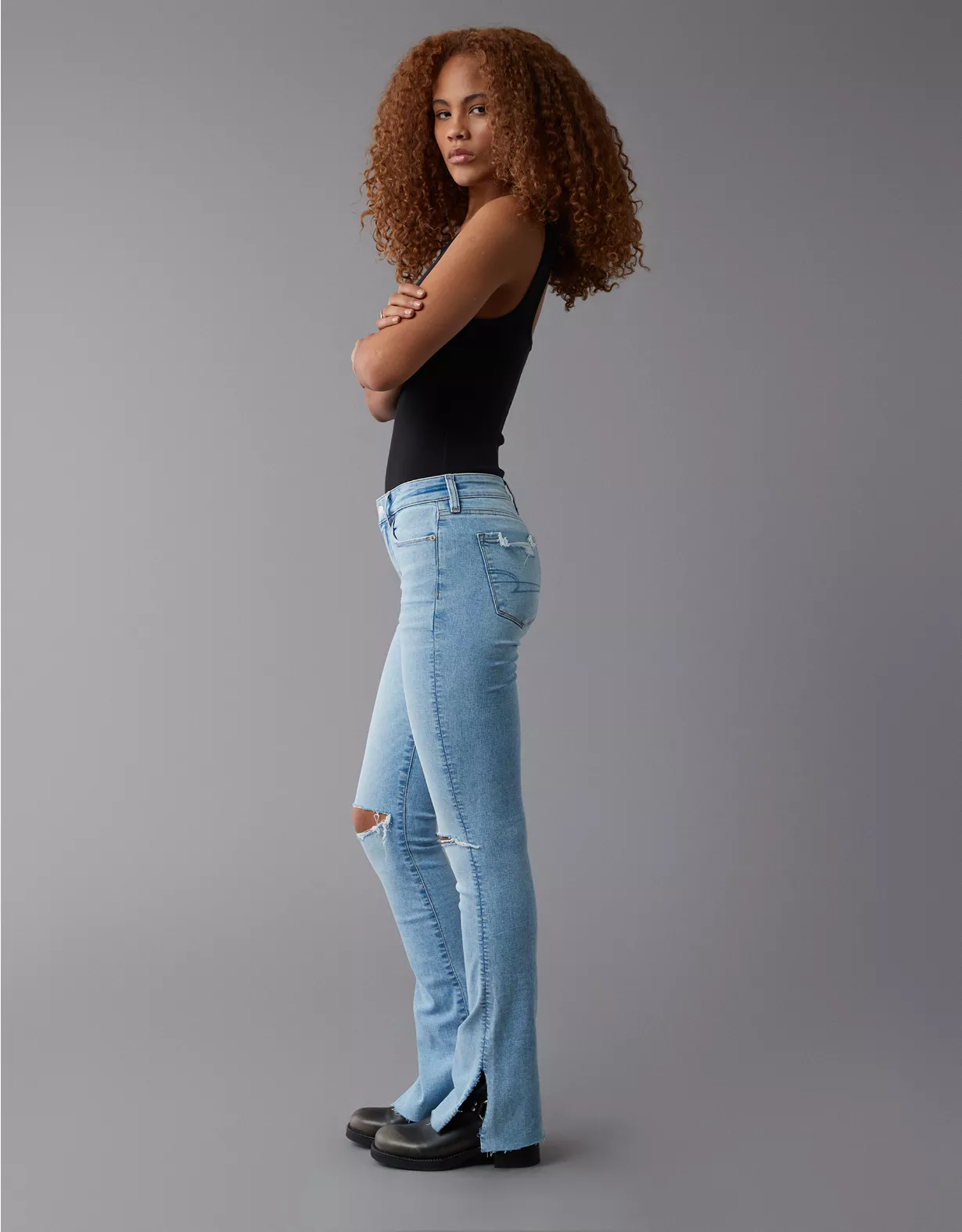 american eagle AE Next Level High-Waisted Ripped Skinny Kick Jean