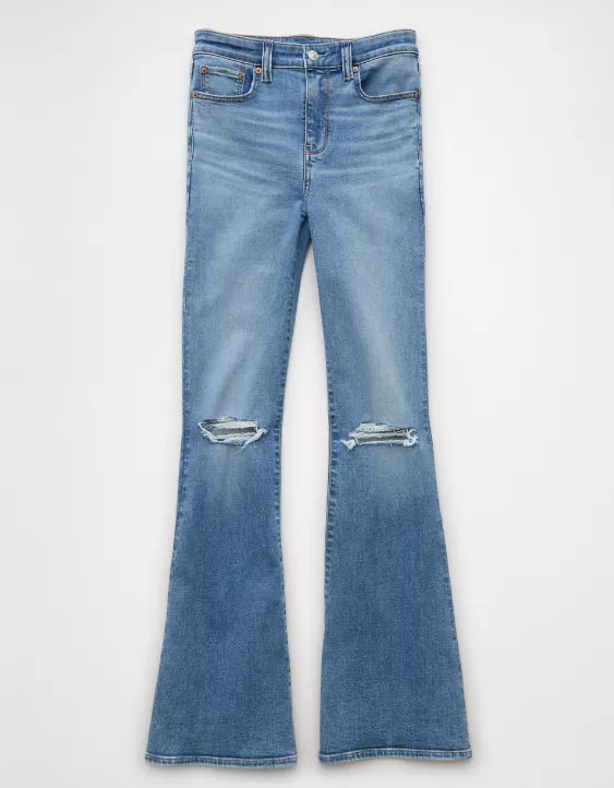 American Eagle AE Next Level Ripped Super High-Waisted Flare Jean