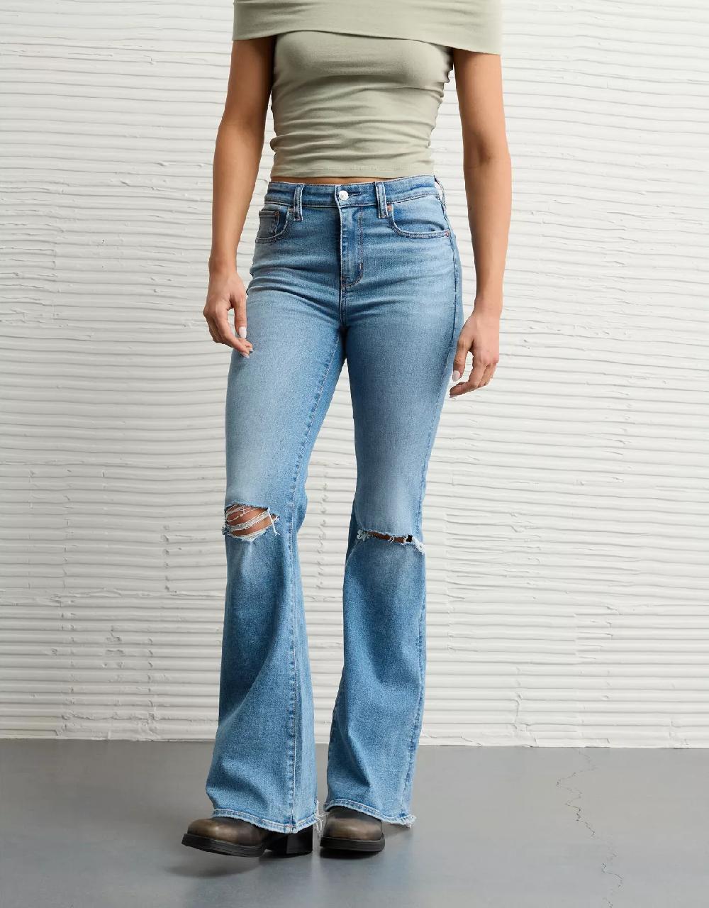 american eagle AE Next Level Ripped Super High-Waisted Flare Jean