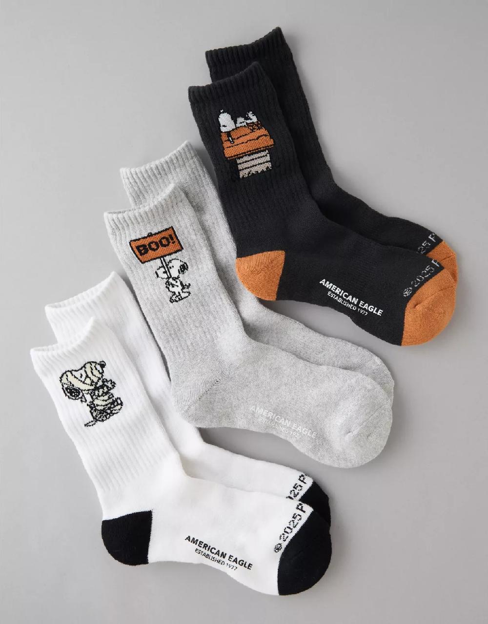 American Eagle AE Peanuts Halloween Terry Crew Socks 3-Pack