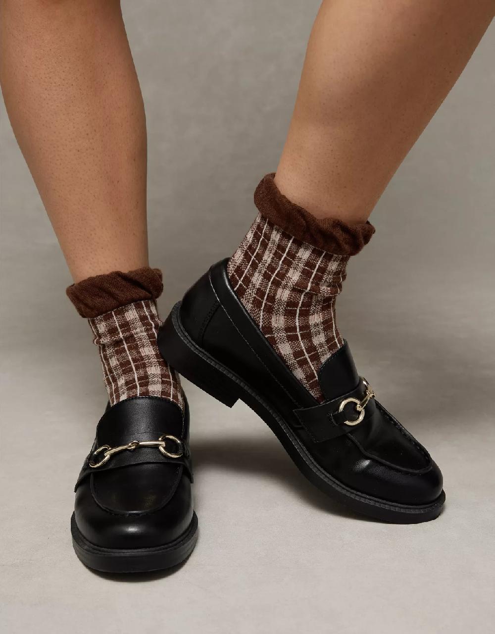 american eagle AE Plaid Ruffle Cropped Crew Socks 2-Pack