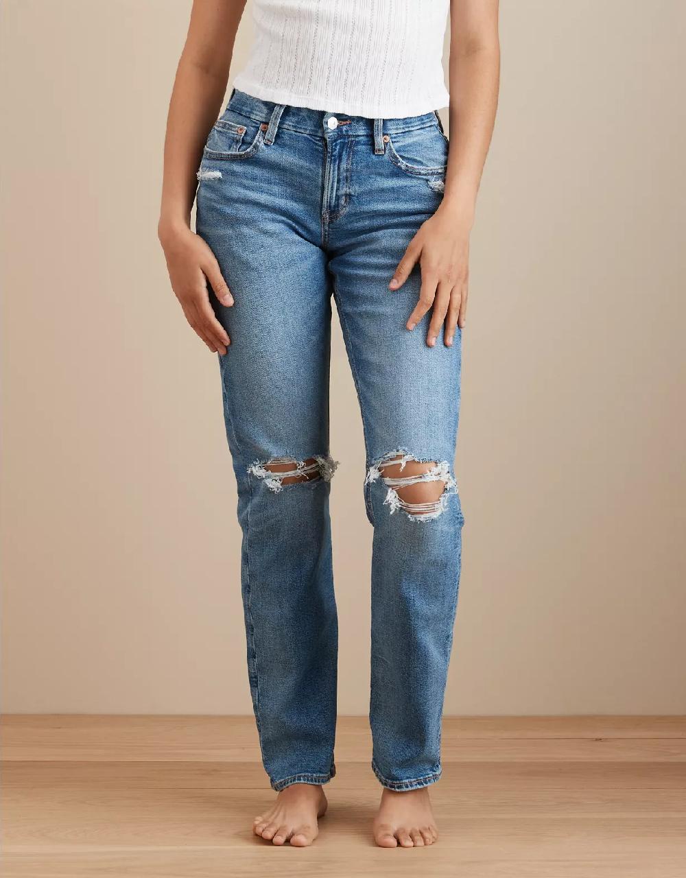 american eagle AE Stretch Curvy Ripped Straight Jean