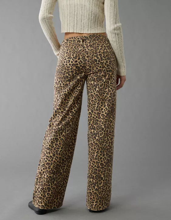 American Eagle AE Stretch Leopard Low-Rise Baggy Wide-Leg Pant