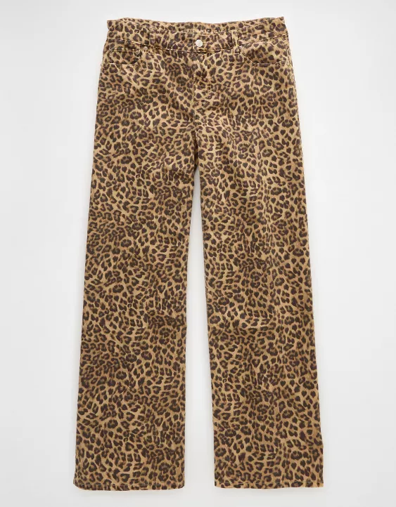 American Eagle AE Stretch Leopard Low-Rise Baggy Wide-Leg Pant