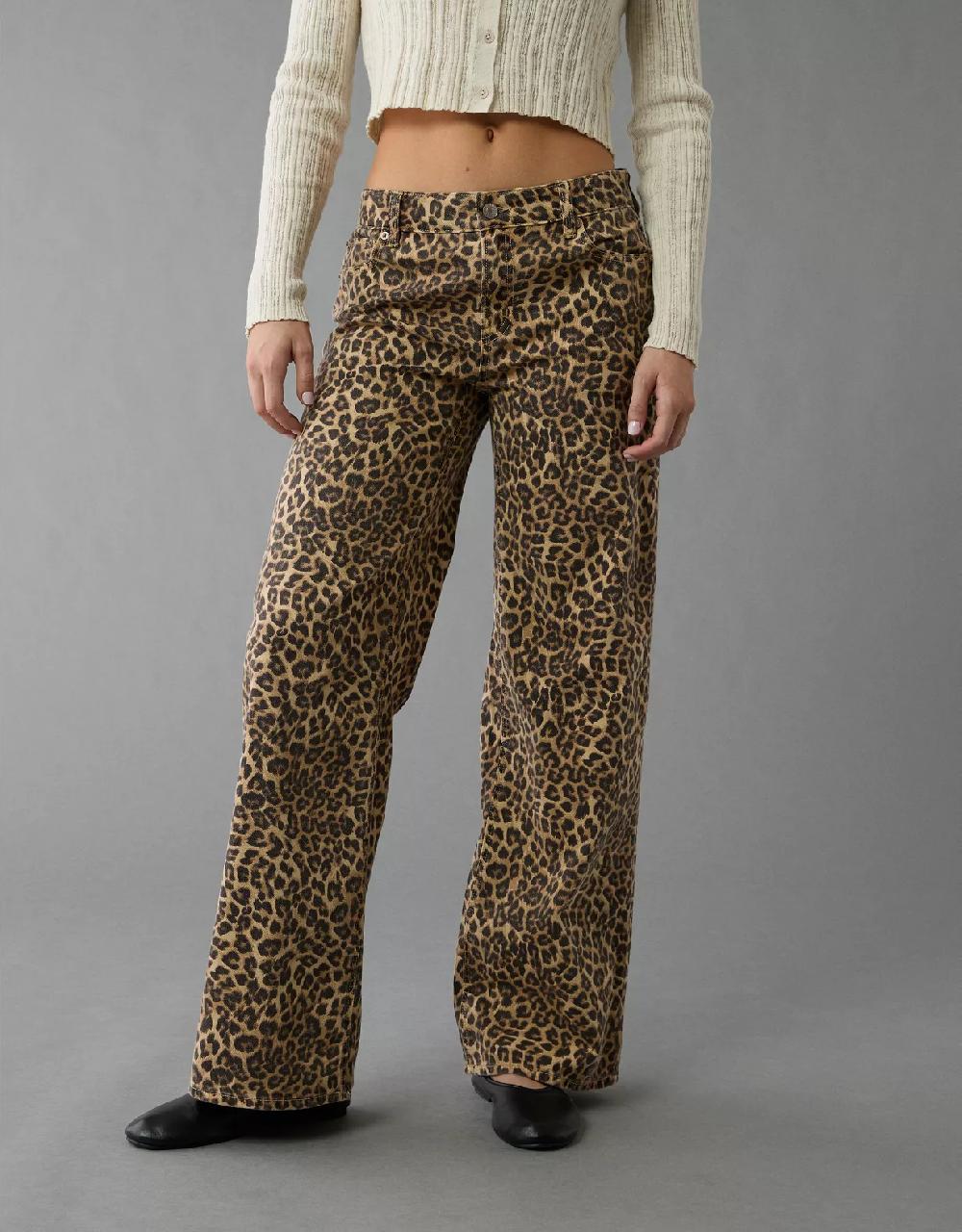 american eagle AE Stretch Leopard Low-Rise Baggy Wide-Leg Pant