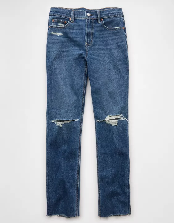 American Eagle AE Stretch Ripped Super High-Waisted Straight Jean