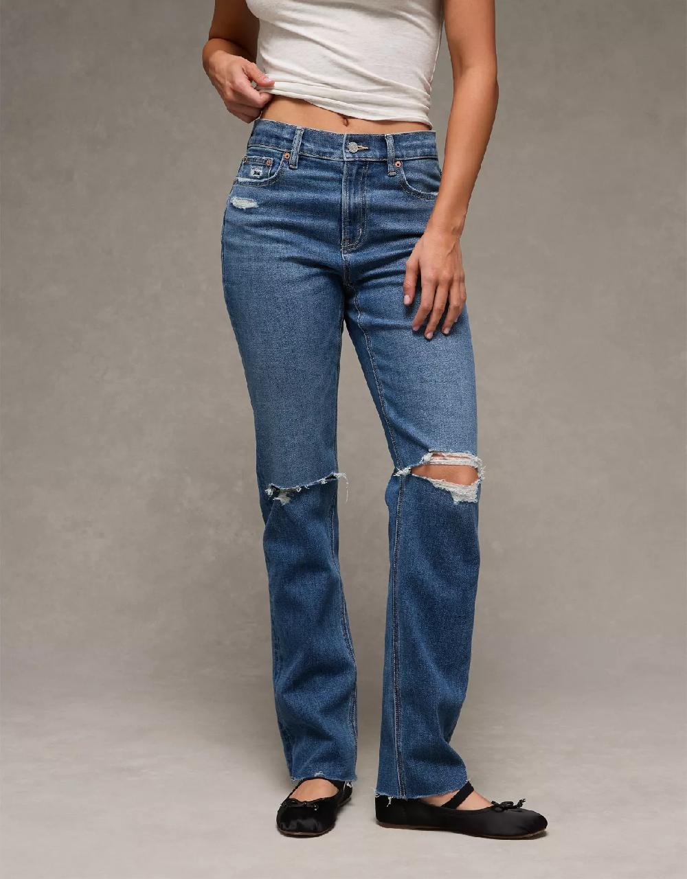 american eagle AE Stretch Ripped Super High-Waisted Straight Jean