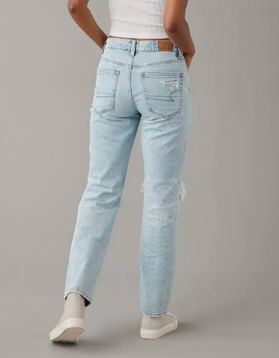 American Eagle AE Stretch Super High-Waisted Ripped Ankle Straight Jean
