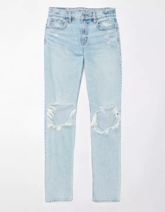American Eagle AE Stretch Super High-Waisted Ripped Ankle Straight Jean