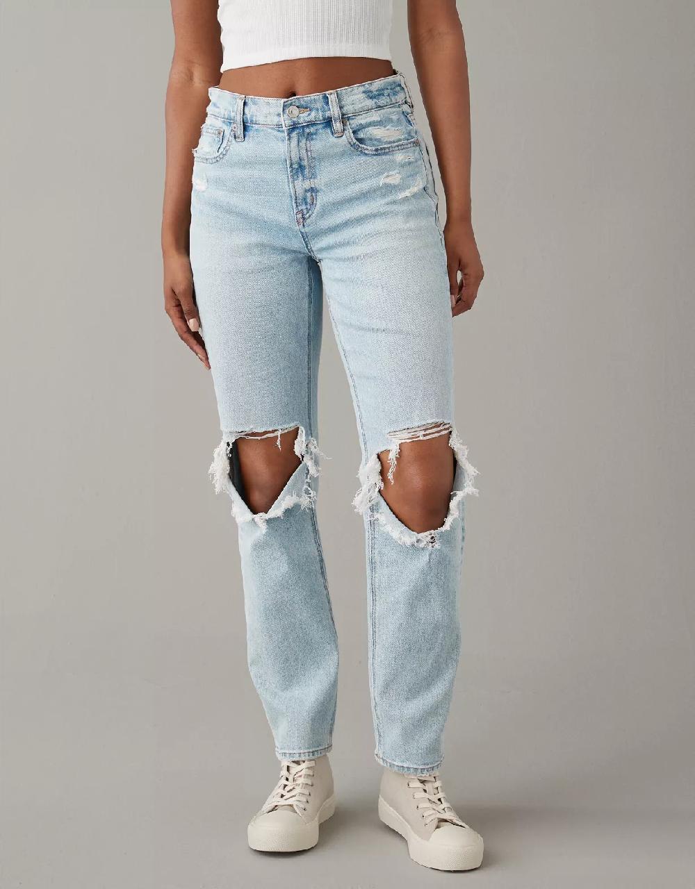american eagle AE Stretch Super High-Waisted Ripped Ankle Straight Jean
