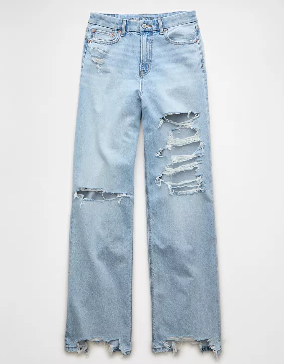 American Eagle AE Strigid Curvy Ripped Super High-Waisted Baggy Straight Jean