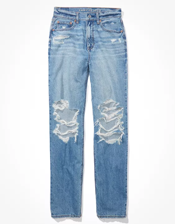 American Eagle AE Strigid Ripped Highest Waist Baggy Straight Jean