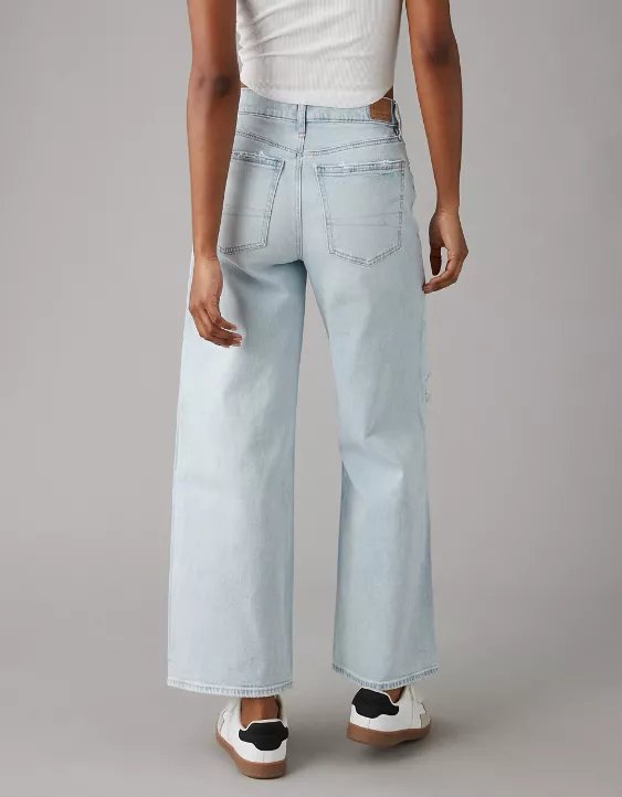 American Eagle AE Strigid Ripped Super High-Waisted Baggy Wide-Leg Ankle Jean