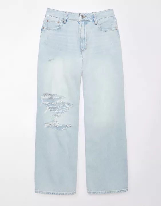American Eagle AE Strigid Ripped Super High-Waisted Baggy Wide-Leg Ankle Jean
