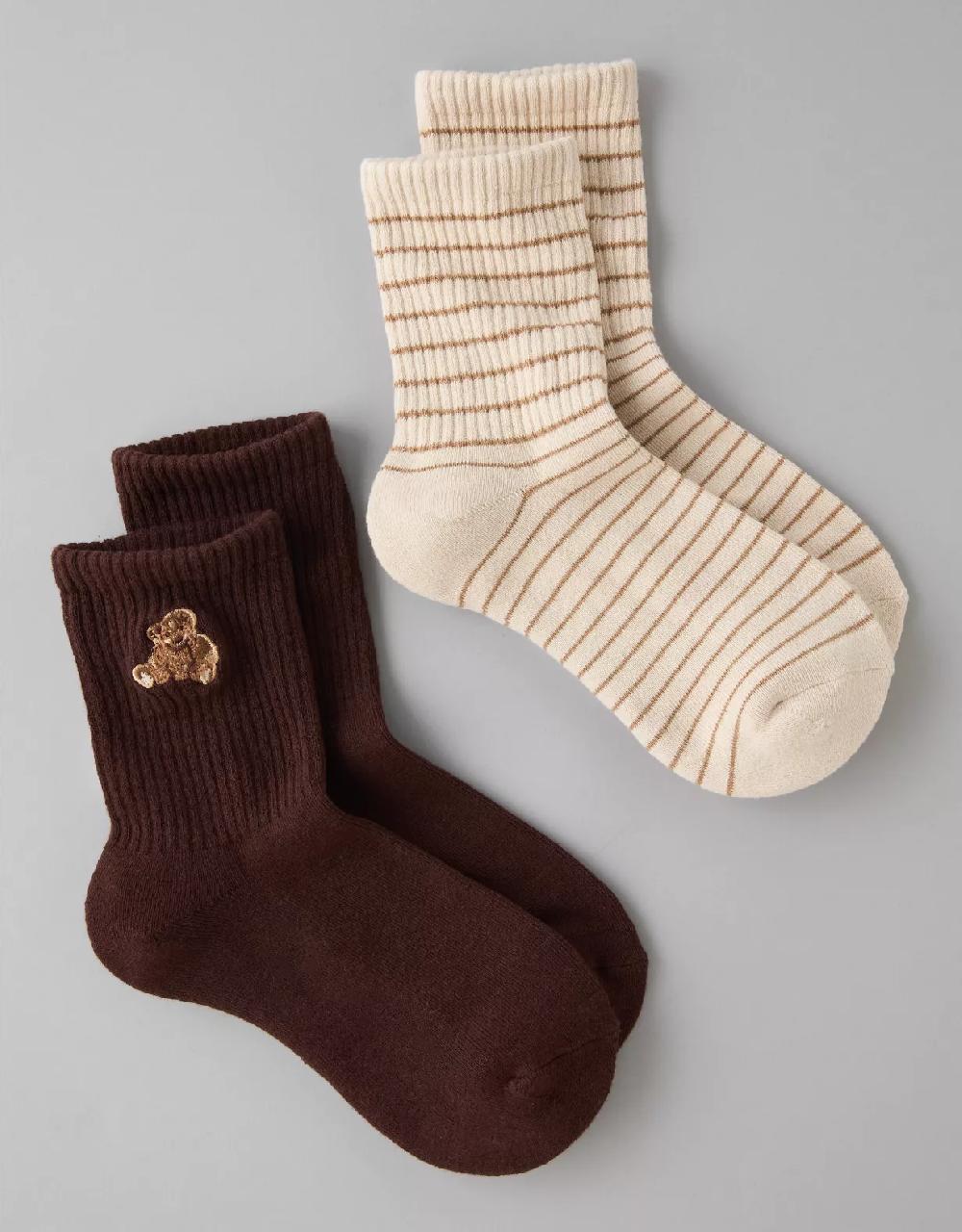 american eagle AE Teddy Bear Cropped Crew Socks 2-Pack