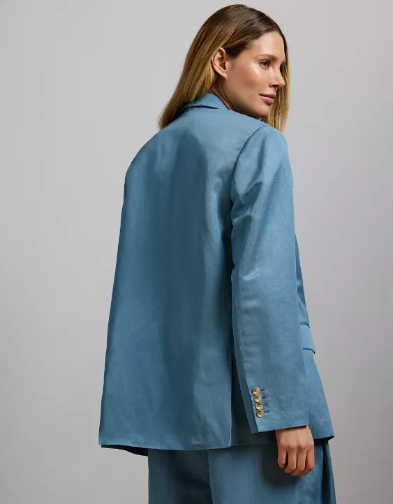 American Eagle AE77 Premium Linen-Silk Blend Double-Breasted Blazer