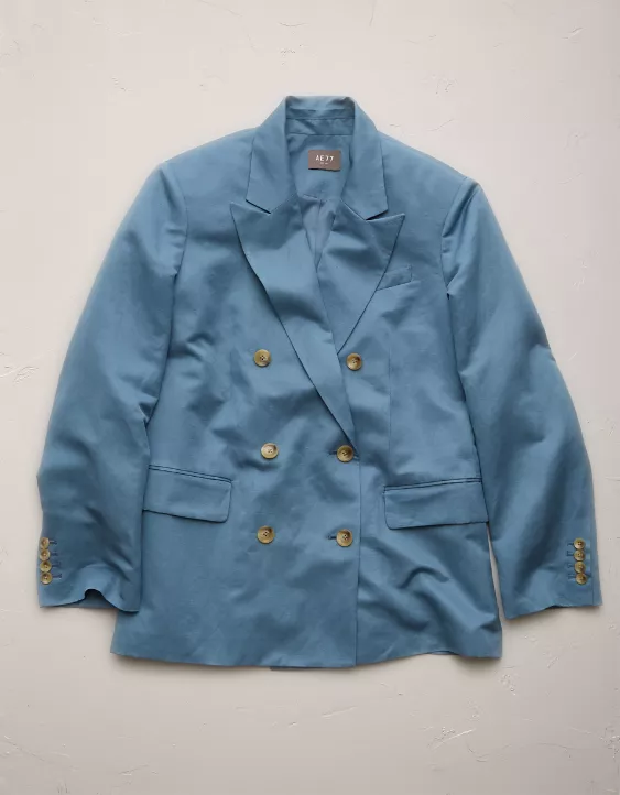 American Eagle AE77 Premium Linen-Silk Blend Double-Breasted Blazer